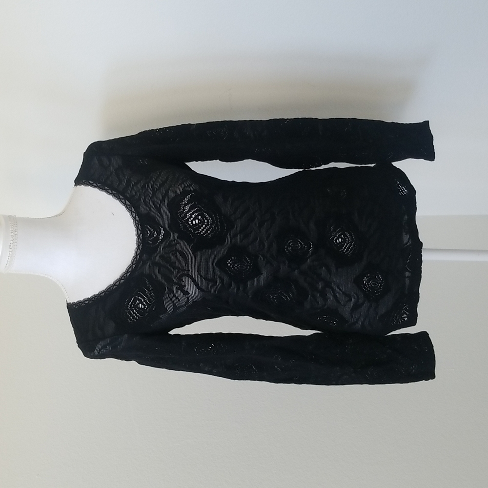 Wolford Black Floral Lace Long Sleeve Top Stretchy